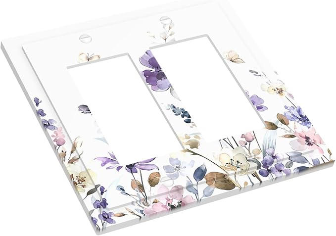 Decorative Outlet Covers Purple Floral Lilac Watercolor Flower Leaves Butterfly Wildflower 2 Gang Double GFCI Rocker Electrical Wall Panels Light Switch Cover Plate for Bedroom Home Decor