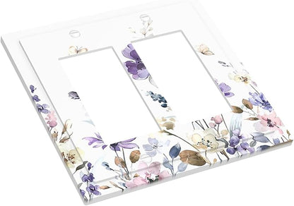 Decorative Outlet Covers Purple Floral Lilac Watercolor Flower Leaves Butterfly Wildflower 2 Gang Double GFCI Rocker Electrical Wall Panels Light Switch Cover Plate for Bedroom Home Decor