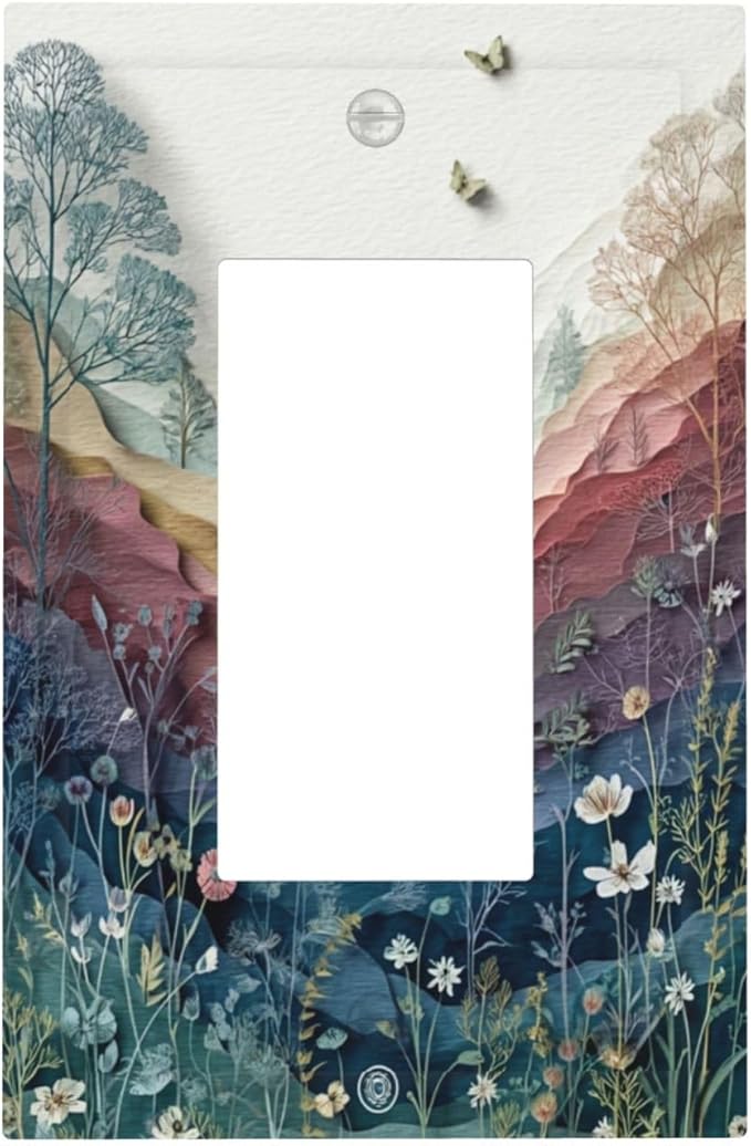 Wildflowers Rustic Flowers Floral Plants Light Switch Covers Wall Plate Decorative Vintage Mountain 1 Gang Single Rocker Electrical Faceplate Switch Plates for Bathroom Kitchen Home