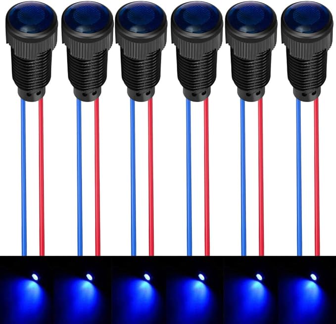 6pcs Blue LED Indicator Pilot Light 110VAC Mounting Hole Size 10mm(Flame Retardant Plastic Shell)
