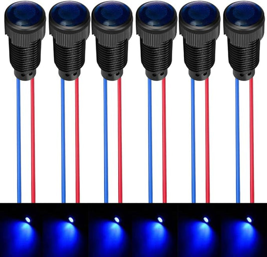 6pcs Blue LED Indicator Pilot Light 110VAC Mounting Hole Size 10mm(Flame Retardant Plastic Shell)
