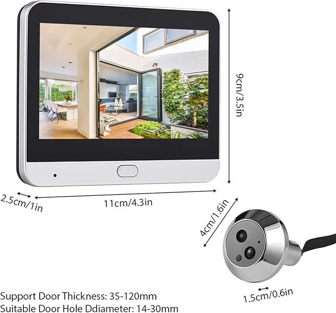 Smart Video Doorbell Camera, WiFi Door Peephole Camera with 4.3in Display Monitor, Tuya APP Wireless Digital Door Viewer, Smart Motion Detection, Night Vision, Rechargeable 5000Ah Battery