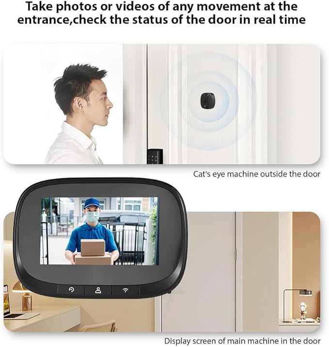 Smart Video Doorbell Camera, WiFi Door Peephole Camera with 4.3in Display Monitor, Tuya APP Wireless Digital Door Viewer, Integrated Doorbell and Night Vision, Rechargeable 3500Ah Battery