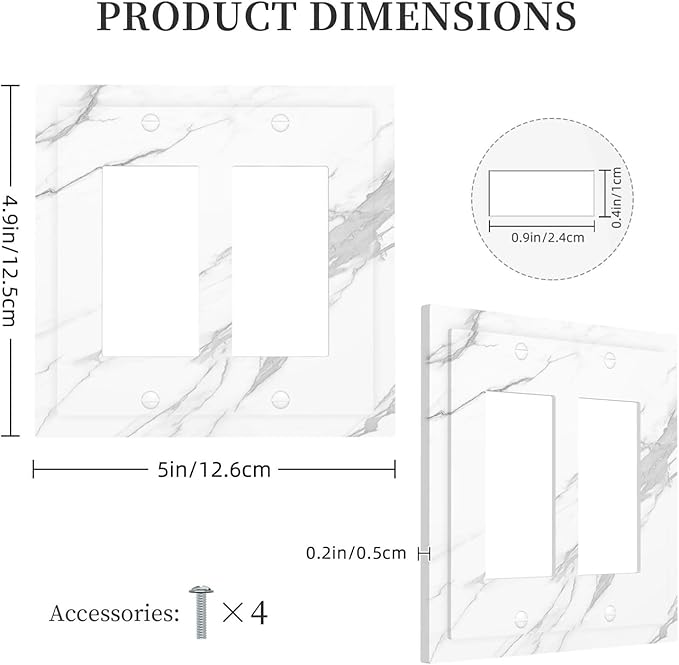 Decorative Outlet Covers Modern White Gray Marble 2 Gang Double GFCI Rocker Electrical Wall Panels Light Switch Cover Plate for living Room Bathroom Decor