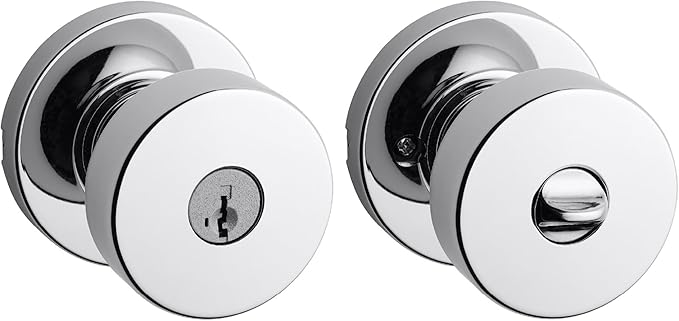Kwikset Pismo Entry Door Knob with Lock and Key, Secure Keyed Handle Exterior Doorknob, Front Entrance and Bedroom, Polished Chrome, Pick Resistant SmartKey Rekey Security