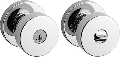 Kwikset Pismo Entry Door Knob with Lock and Key, Secure Keyed Handle Exterior Doorknob, Front Entrance and Bedroom, Polished Chrome, Pick Resistant SmartKey Rekey Security