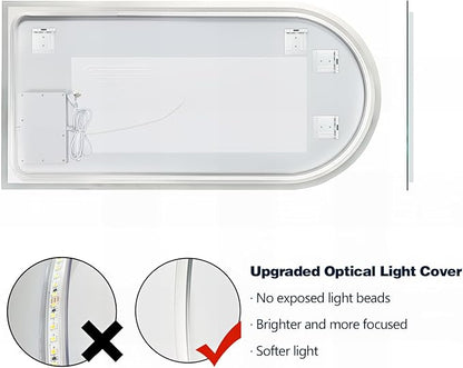 Niccy Arched LED Mirror for Bathroom, 48x24 Vanity Mirror with Light Frameless Bathroom Mirror, Smart Lighted Frontlit Mirrors with Memory Function for Bathroom Bedroom Beauty Hair Salon
