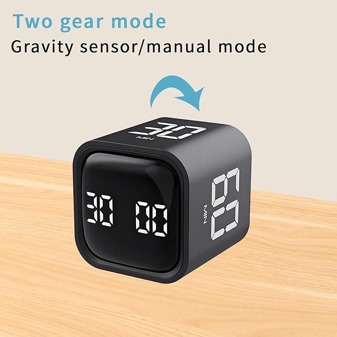 Pomodoro Timer, Cube Productivity Timer with Adjustable Sound and Vibration Alert, Ideal for Work, Office, ADHD, Study, and Tasks - 5/10/30/60 Minutes & Custom Countdown - Black