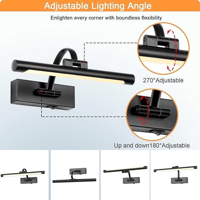 Battery Powered Picture Light with Remote and Timer,Full Metal Art Light with Swing Arm,12 Inch Dimmable,3CCT in One, Rechargeable Wall Lights for Display, Artwork, Canvas,Hallway