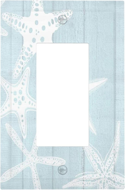 Beach Starfish Vintage Wood Rustic Country Ocean Decorative Outlet Covers 1 Gang Single Rocker Light Switch Cover Plate Wall Plates GFCI Faceplate for Farmhouse Kids Room Decor