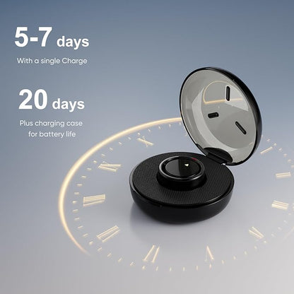Smart Ring for Women Men- Sleep/Fitness/Stress/Heart Rate Tracker- Menstrual Records - 7 Days Battery Life - Wireless Charging - No APP Subscription - iOS & Android Compatible (Black, Size 11)