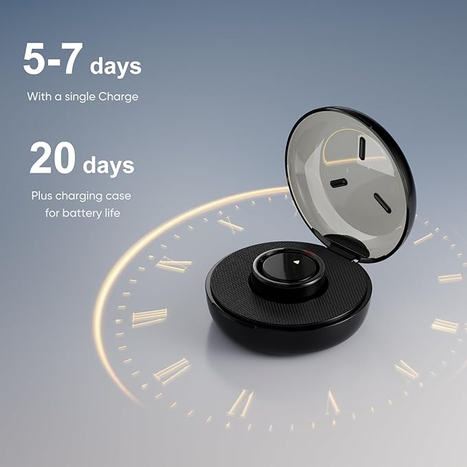 Smart Ring for Women Men- Sleep/Fitness/Stress/Heart Rate Tracker- Menstrual Records - 7 Days Battery Life - Wireless Charging - No APP Subscription - iOS & Android Compatible (Black, Size 9)