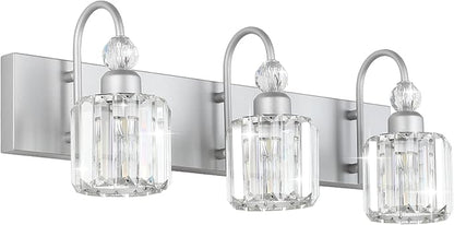 Ralbay Crystal Vanity Light - 3 Light, 24'' Modern Silver Bathroom Vanity Light Fixtures Over Mirror Wall Lights