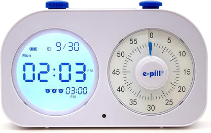 e-Pill Task-E-Lert 2-in-1 Pomodoro Timer for Kids and Adults | 3 Daily Alarms | Visual Timer & Loop Function | Time Management Tool for Productivity