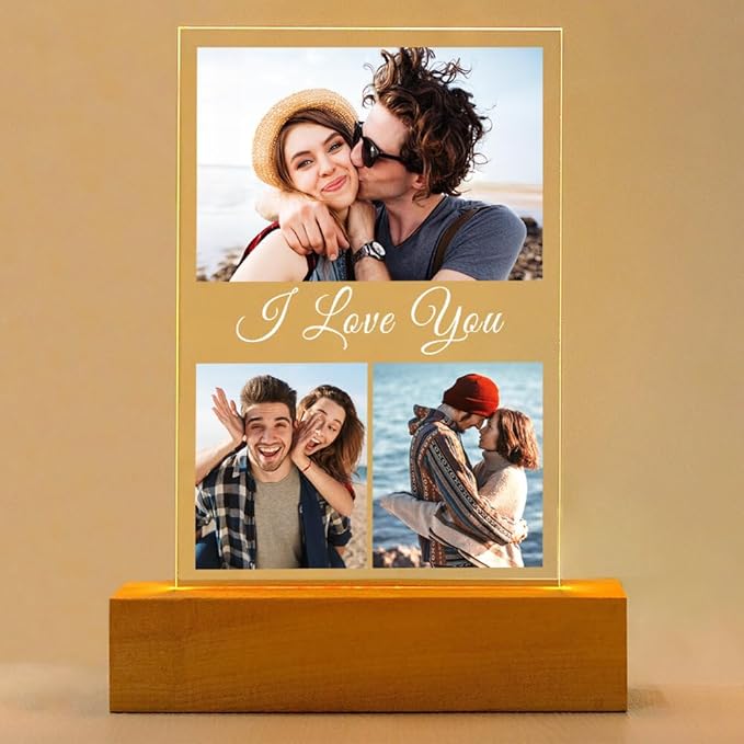 Custom Picture Frame with Photo, Personalized Photo Frames with Night Light, Customized Picture Frames, Personalized Valentines Day Gifts for Her Him Women Men Girlfriend Boyfriend Couple