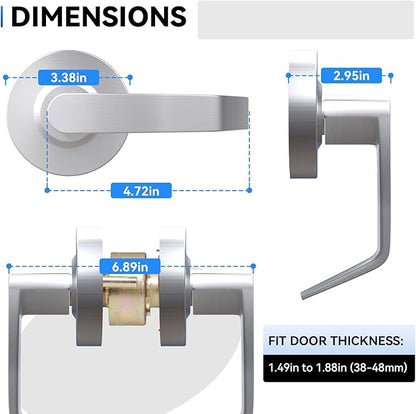 BSEED BSED Passage Commercial Door Lever Lock, Heavy Duty Grade 2 Lever Handle, ADA Compliant, UL 3 Hour Fire Rated, Non-Handed, Satin Chrome Finish, 2-3/4" Backset for Hallway & Office Doors