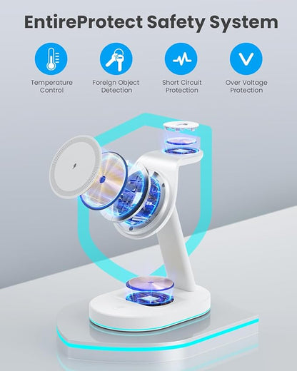 3 in 1 Wireless Charger Charging Station for iPhone,Qi2 Certified 15W Magnetic Charging Stand for Mag-Safe with 30W USB C Adapter&Friendly Night Light for iPhone 16/15/14/13/12,Apple Watch,AirPods