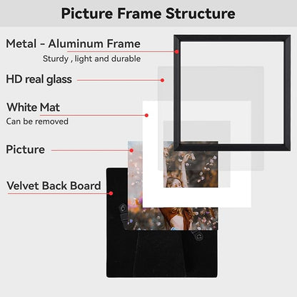 4x4 Picture Frame, Black Metal Photo Frames with HD Glass, Fits 3x3 with Mat or 4 x 4 without Mat, Display for Wall and Table, 3 Pack