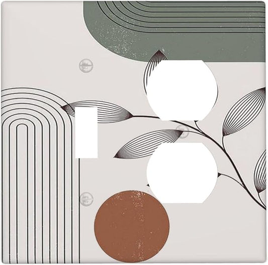 Wallplates Sage Green Boho Nature Art Minimalist Geometric Plant 1 Toggle 1 Duplex Switch Plate Electrical GFCI Faceplate Decorative Light Switch Covers for Bedroom living Room Decor