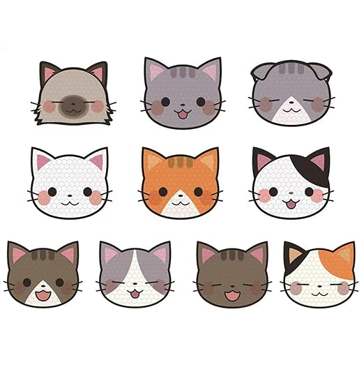 Reflective Stickers 50 Pcs, Outdoor Waterproof High Visibility Warning Safety Adhesive Reflector (1.5" X 1.8", Cat face)