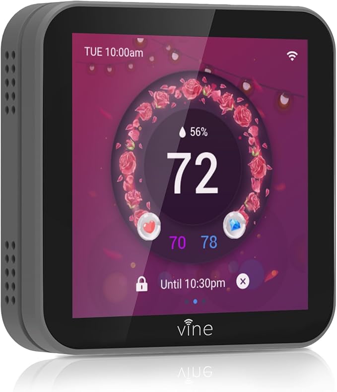 vine Programmable Thermostat for House with 4.0" Touch Screen, WiFi Smart Home Thermostat for AC and Heating, App/Voice Control, Valentine's Day Decorations, C-Wire Required, Grey