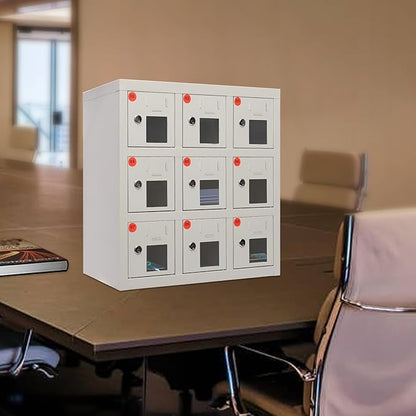 9 Slots Cell Mobile Phone Steel Locker with Lock, Cell Phone Locker with Charging Station, Cellphone Locker for Schools, Conference Rooms, and Offices