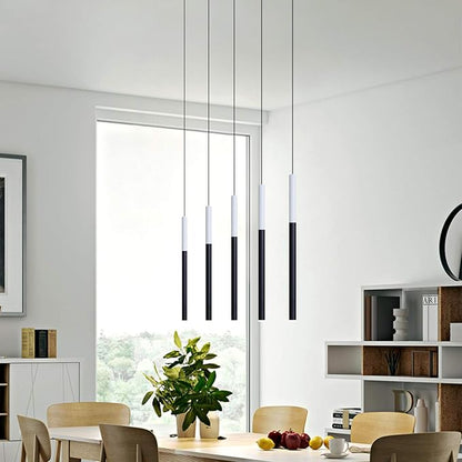 ALTAIR 5 Mini Pendant Lighting White-Black - LED Hanging Light Fixture for Kitchen Island, Bar, Foyer - Cluster Pendants - Dimmable, Adjustable Wire, Lamp Bulb Included