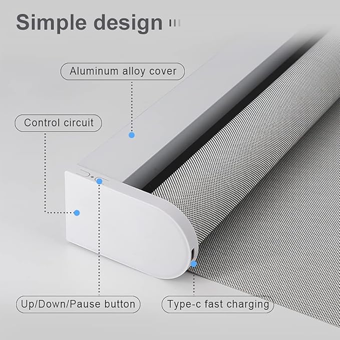 Motorized Roller Shade with Remote Control, 100% Blackout, Smart Blind for Windows, Compatible with Alexa and Google Home, Rechargeable Battery