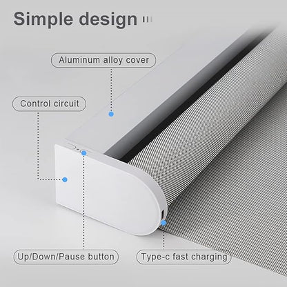 Motorized Roller Shade with Remote Control, 100% Blackout, Smart Blind for Windows, Compatible with Alexa and Google Home, Rechargeable Battery