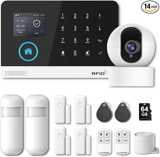 PGST Alarm Security System, Alarm System for Home Security, 13-Piece Kit,WiFi Phone Alert, Alarm Siren, Door/Window Sensors, Remotes, Compatible with Alexa, No Monthly Fee