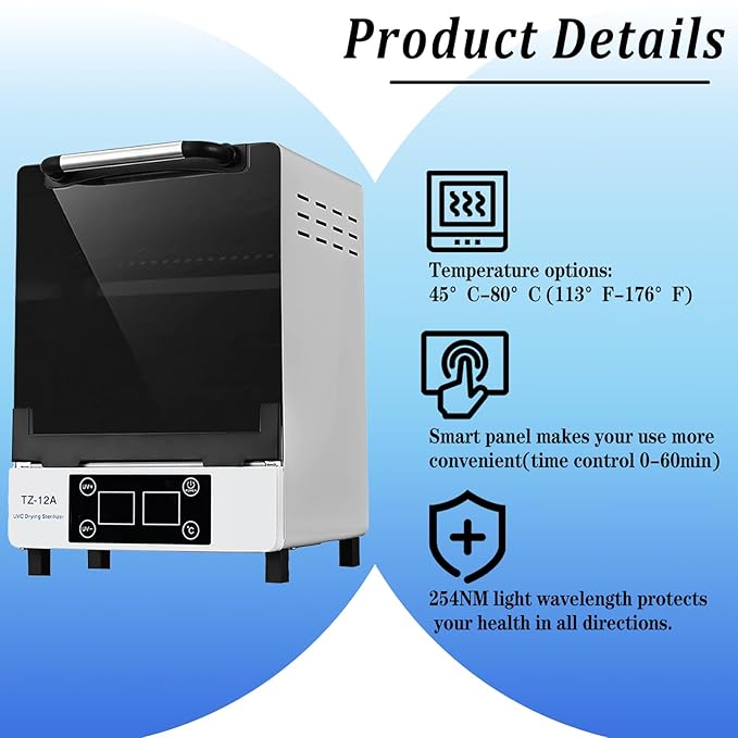 Nail Tool cleaning cabinet, Large capacity Stainless Steel cleaning, with Drying Function, Temperature and Timer Control, up to 60 Minutes, 110V Power Supply