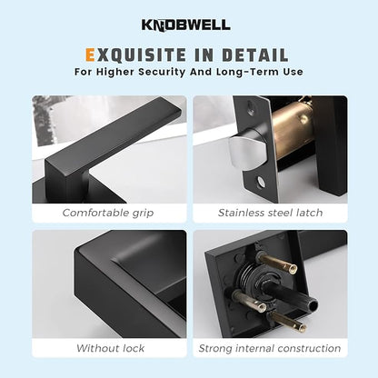 KNOBWELL 8 Pack Door Handles Black, Passage Lever Door Handles, Heavy Duty Closet Hallway Interior Door Knobs, Reversible for Left and Right