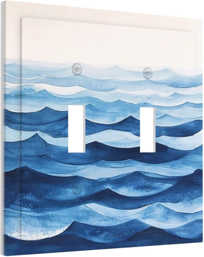 Decorative Switch Plate Covers Blue Watercolor Textured Abstract Ocean Wave 2 Gang Double Toggle Light Switch Cover Plate Electrical Wall Plate Outlet Cover for Bedroom living Room Decor