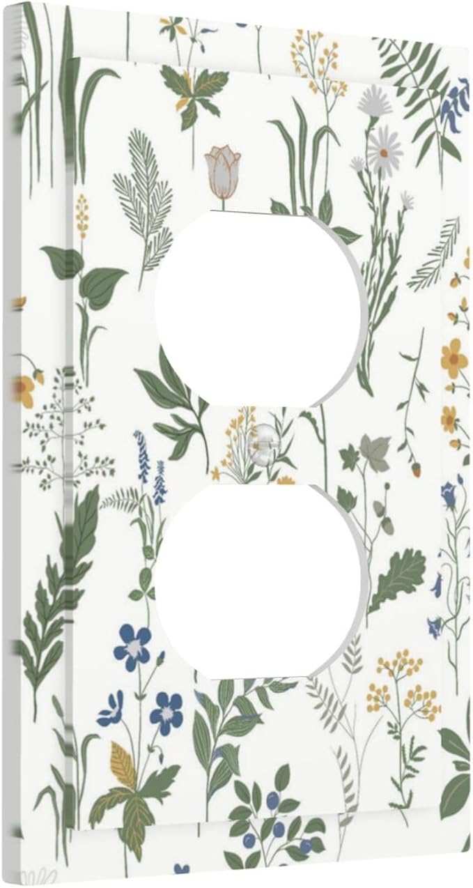 Outlet Covers Floral Green Leaf Plant Flowes 1 Gang Duplex Light Switch Cover Decorative Switch Plates Electrical Receptacle Faceplate Wall Plate For Bed Room Farmhouse Decor