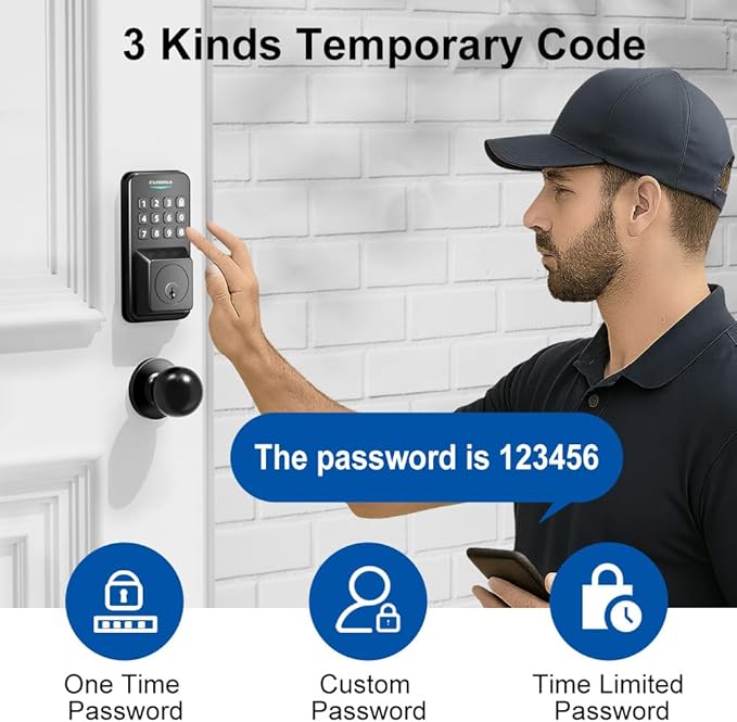 Keyless Entry Door Lock with 2 Door Knobs & Electronic Backlit Keypad, App Control Deadbolt Lock Support One-Touch Locking & Auto Locking,Easy Install, Anti-Peeping Code (01-Black)