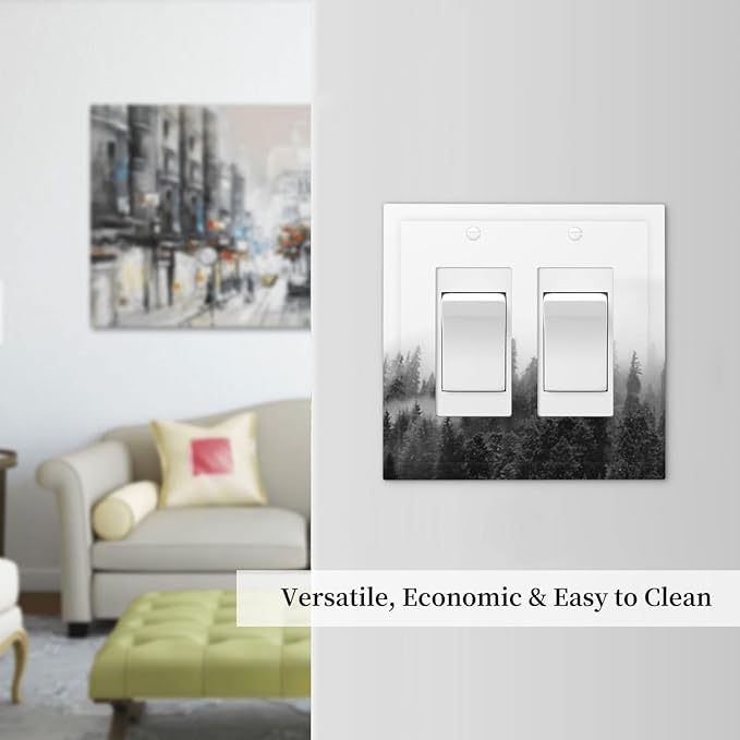 Decorative Outlet Covers Fores Black White Landscape Misty Woods 2 Gang Double Gfci Rocker Electrical Wall Panels Light Switch Cover Plate For Farmhouse Cabin Decor