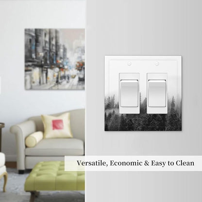 Decorative Outlet Covers Fores Black White Landscape Misty Woods 2 Gang Double Gfci Rocker Electrical Wall Panels Light Switch Cover Plate For Farmhouse Cabin Decor