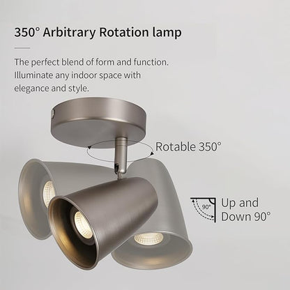 Ceiling Spotlight Indoor, Adjustable Angle 7W LED GU10 Replaceable, 3000K Warm White Flicker-Free,Accent Light for Living Room Bedroom Corridor Mural,Brushed Nickel
