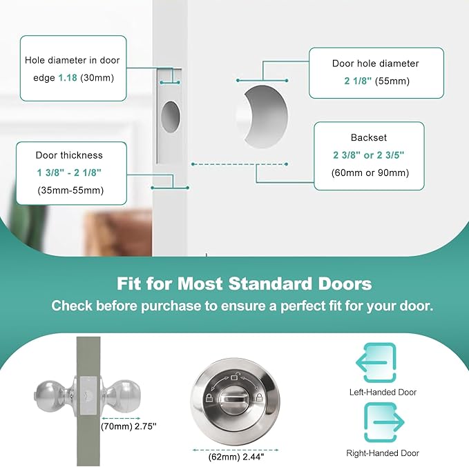 Fingerprint Door Lock, Smart Door Knob, Keyless Entry Door Lock with App Control, Thumbprint Door Knob with Backup Key, Suitable for Home, Bedroom, Apartments, Garage, Office - Sliver
