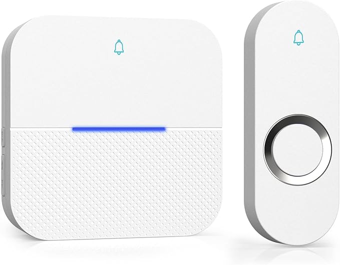 AIDA Lighted Wireless Doorbell for Home, Waterproof Battery Doorbell 1,000ft Range, 5 Volume Levels with 58 Doorbell Chimes & LED Flash (White, Doorbell with 1 Button & 1 Receiver)