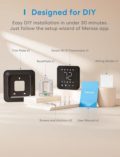 meross Smart Thermostat for Home, WiFi Thermostat Works with Matter, Alexa, Apple Home, Google Assistant, App & Voice Control, 7x24h Scheduling, Energy Saving, C-Wire Required