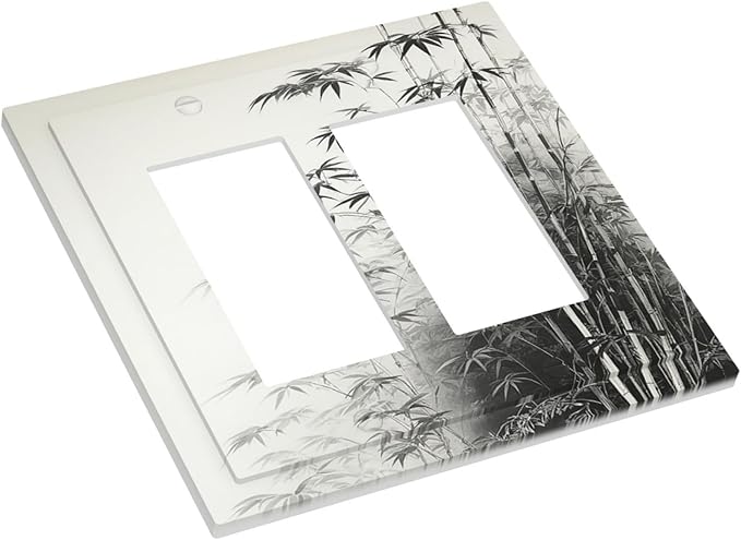 Watercolor Vintage Ink Bamboo Forest Outlet Covers Light Switch Cover Plate 2 Gang Double Rocker Wall Plates Decorative Switch Plates Plug Cover Electrical GFCI Receptacle Cover for Home 4.9 X 5 IN