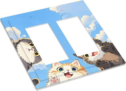 Decorative Outlet Covers Orange Gray Cute Cat Sky Cloud Cat S Paw 2 Gang Double Gfci Rocker Electrical Wall Panels Light Switch Cover Plate For Kids Room Nursery Decor