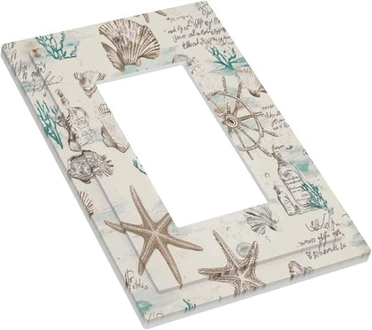 Mid Century Seashells Starfish Compass Decorative Outlet Covers 1 Gang Single Rocker Light Switch Cover Plate Wall Plates Gfci Faceplate For Nursery Kids Room Decor