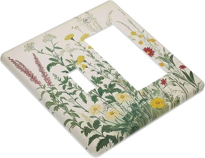 Rustic Wildflower Green Plants Daisy Floral Outlet Covers 1 Toggle 1 Rocker Combination Decorative Wall Plate Electrical Switch Plates Light Switch Cover Plate For Farmhouse Bed Room Decor