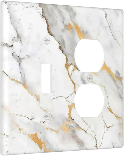 Wallplates Marbling Style White Background Gold Gray Stripes 1 Toggle 1 Duplex Switch Plate Electrical Gfci Faceplate Decorative Light Switch Covers For Bathroom Kitchen Decor