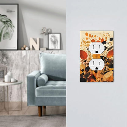 Outlet Covers Boho Warm Colorful Plant Leaves 1 Gang Duplex Electrical Receptacle Faceplate Light Switch Cover Wall Plate Decorative Switch Plates for Bedroom living Room Decor