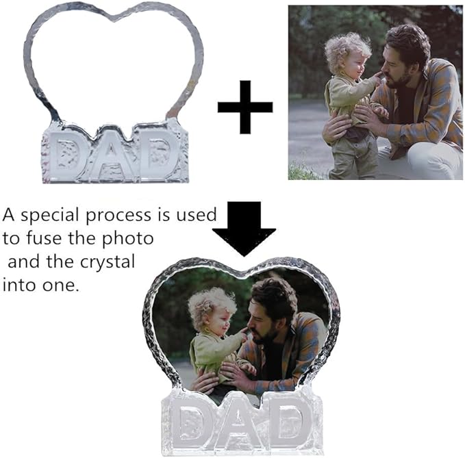 Gifts for Father Personalized Custom Heart-shaped Crystal Photo frame, Gift for Dad, Grandfather, Husband, Father, Men for Christmas, Fathers Day, Birthday, Wedding Anniversary