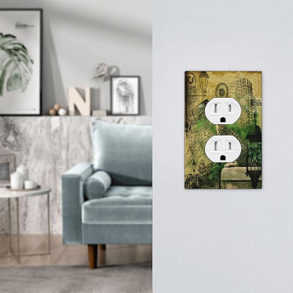 Outlet Covers Vintage Style Cat City Stamp 1 Gang Duplex Light Switch Cover Plate Decorative Switch Plate Covers Electrical Socket Cover for Bedroom Home Decor