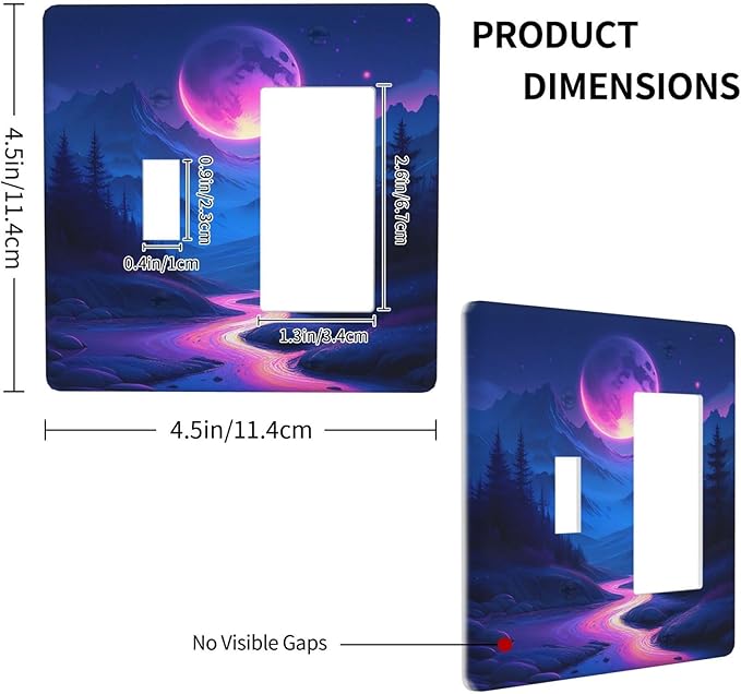 Purple Cyberpunk River Full Moon Mountain Forest Outlet Covers 1 Toggle 1 Rocker Combination Light Switch Cover Plate Decorative Wall Plate Electrical Switch Plates for Bedroom Bathroom
